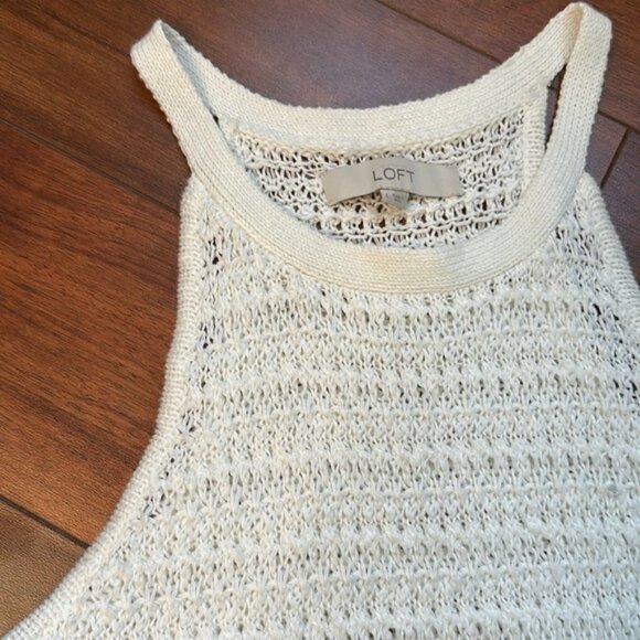 LOFT Beach Crochet Sweater Mini Dresss White Size Large Cotton Linen Blend - Picture 2 of 5